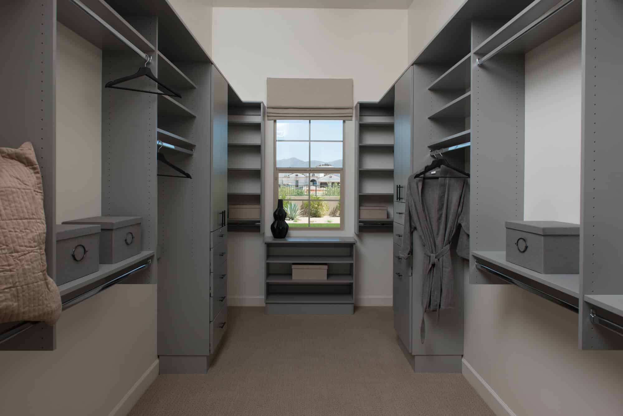 walk-in gray closet